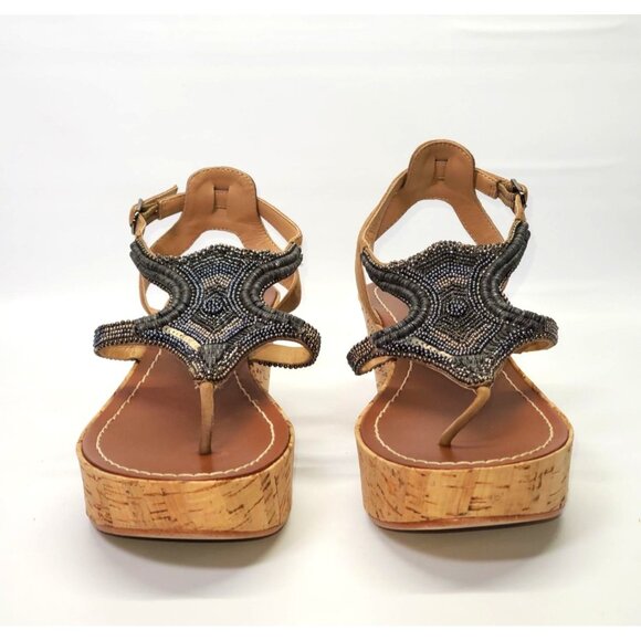 Anthropologie Women's Metallic Beaded Cork Platform Sandals Size 39 (9) 1446 - Picture 4 of 12
